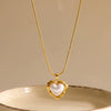Women’s Heart Pattern Stainless Steel Necklace With Pearl Detail Geometric Pendant And Electroplated Finish Wholesale