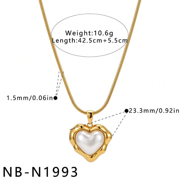 Women’s Heart Pattern Stainless Steel Necklace With Pearl Detail Geometric Pendant And Electroplated Finish Wholesale