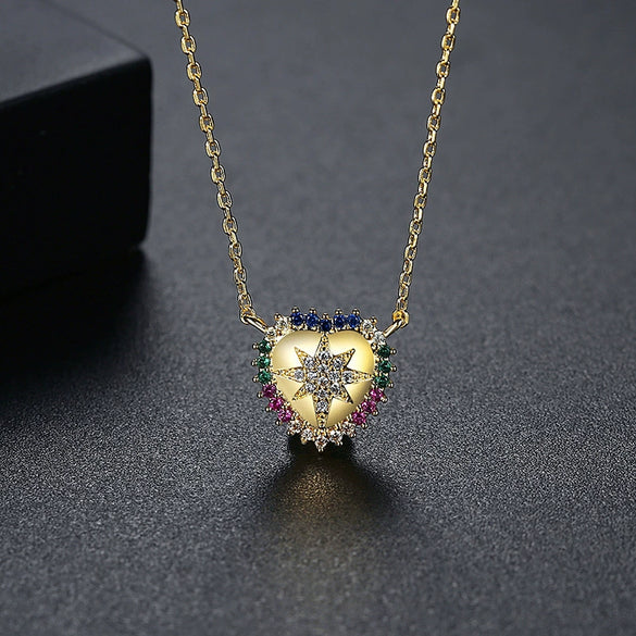 Women's Heart Pendant Necklace With Copper Chain And Zircon Microinlay Simple Elegant Electroplated Jewelry