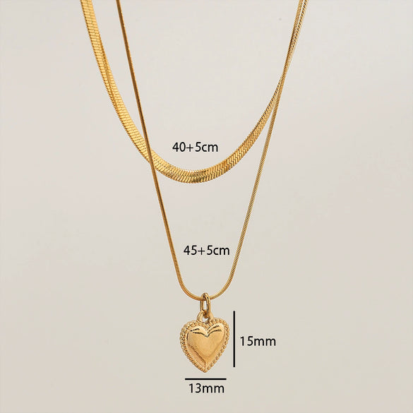 Women's Heart Shape Doublelayer Stacked Titanium Steel Necklace With 18K Gold Electroplating Design