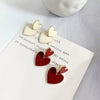 Women's Heart Shaped Earrings With S Silver Needle Electroplated Metal Oil Drop Finish Elegant Two Way Wear Ear Jewelry
