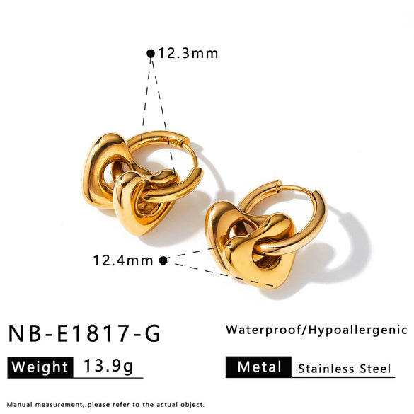 Women's Heart Shaped Geometric Stainless Steel Earrings With 18K Gold Vacuum Plating Simple Light Luxury Style