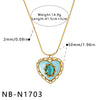 Women's Heart Shaped Geometric Stainless Steel Necklace With Cat Eye Stone Oil Drop Detail And 18K Gold Vacuum Plated Finish