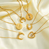 Women's Heart Shaped Geometric Stainless Steel Necklace With Gold Tone Vacuum Plating And Imitation Pearl Rhinestone Pendant