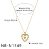 Women's Heart Shaped Geometric Stainless Steel Necklace With Gold Tone Vacuum Plating And Imitation Pearl Rhinestone Pendant
