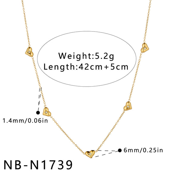 Women's Heart Shaped Geometric Stainless Steel Necklace With Rhinestone Accent And 18K Vacuum Plated Regular Chain