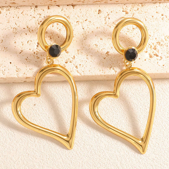 Women's Heart Shaped Hollow Geometric Alloy Stud Earrings With Electroplated Finish And Stainless Steel Posts