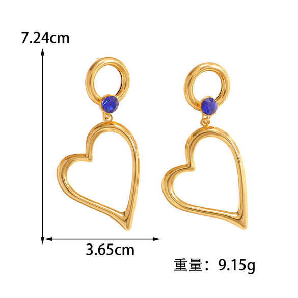 Women's Heart Shaped Hollow Geometric Alloy Stud Earrings With Electroplated Finish And Stainless Steel Posts
