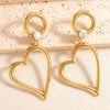 Women's Heart Shaped Hollow Geometric Alloy Stud Earrings With Electroplated Finish And Stainless Steel Posts