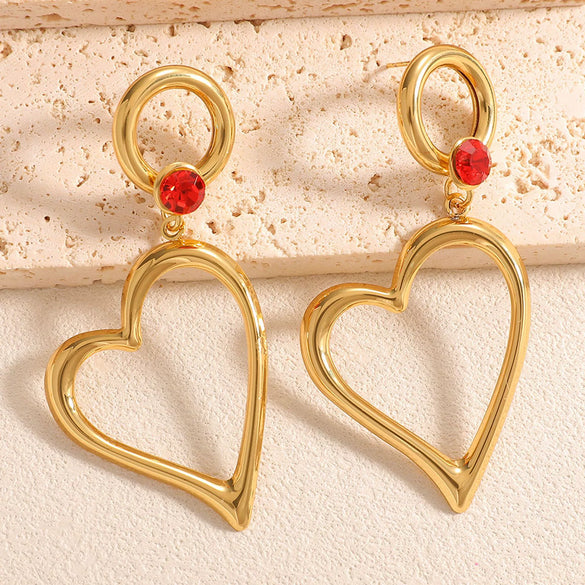 Women's Heart Shaped Hollow Geometric Alloy Stud Earrings With Electroplated Finish And Stainless Steel Posts