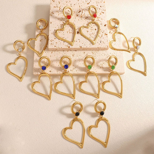Women's Heart Shaped Hollow Geometric Alloy Stud Earrings With Electroplated Finish And Stainless Steel Posts
