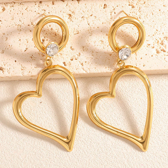 Women's Heart Shaped Hollow Geometric Alloy Stud Earrings With Electroplated Finish And Stainless Steel Posts