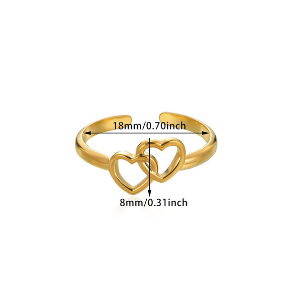 Women's Heart Shaped Pearl Stainless Steel Open Ring With Gold Plated Finish Adjustable Minimalist Retro Jewelry