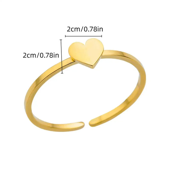 Women's Heart Shaped Pearl Stainless Steel Open Ring With Gold Plated Finish Adjustable Minimalist Retro Jewelry