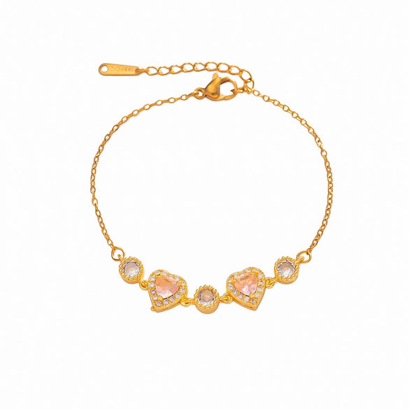 Women's Heart Shaped Real Gold Plated Titanium Steel Bracelet With Love Pattern And Diamond Accented Look