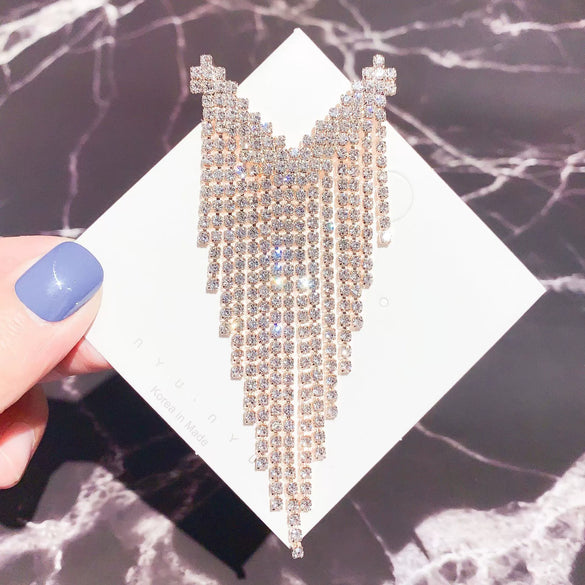 Women's Heart Shaped Rhinestone Tassel Brooch Electroplated Exaggerated Corsage Clothing Accessory Decorative Jewelry