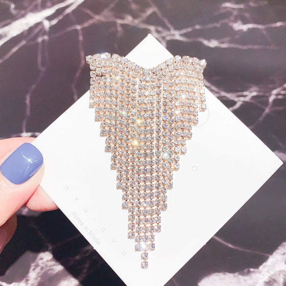 Women's Heart Shaped Rhinestone Tassel Brooch Electroplated Exaggerated Corsage Clothing Accessory Decorative Jewelry