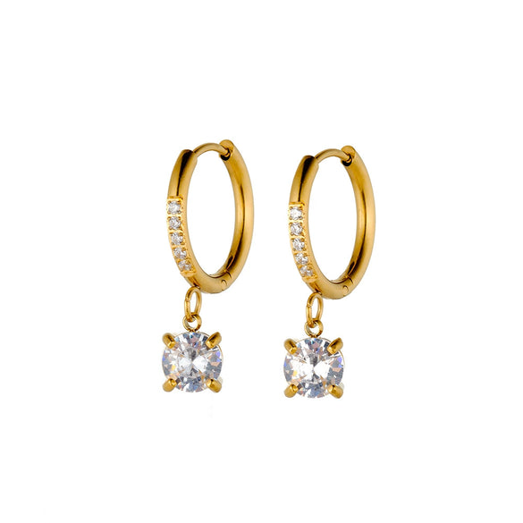 Women's Heart Shaped Stainless Steel Earrings With Zircon Rhinestone Design And 18K Gold Vacuum Plated Finish