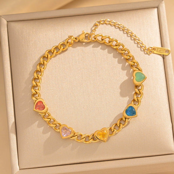 Women’s Heart Shaped Titanium Steel Necklace And Bracelet With Zircon Accents And Vacuum Plated Light Luxury Finish