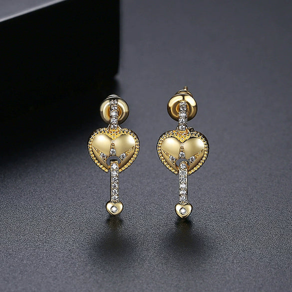 Women's Heartshaped Copper Earrings With Zircon Inlay Fashion Statement Jewelry Wholesale