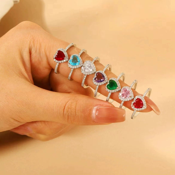 Women's Heartshaped Copper Ring Set With Diamonds
