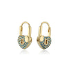 Women's Heartshaped Lock Earrings Brass Microinlaid Zircon Real Gold Plated Colorpreserving