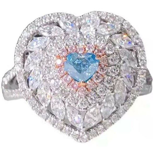 Women's Heartshaped Pink And Red Tourmaline Copper Ring With Colorful Gemstone Design And Electroplated Finish