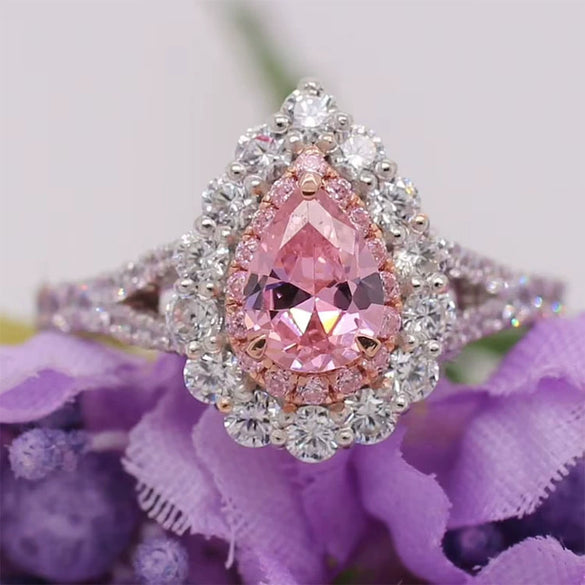 Women's Heartshaped Pink And Red Tourmaline Copper Ring With Colorful Gemstone Design And Electroplated Finish