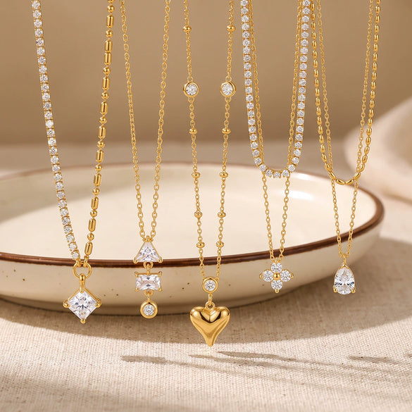 Women's Heartshaped Teardrop Stainless Steel Necklace With 18K Gold Plating And Cubic Zirconia