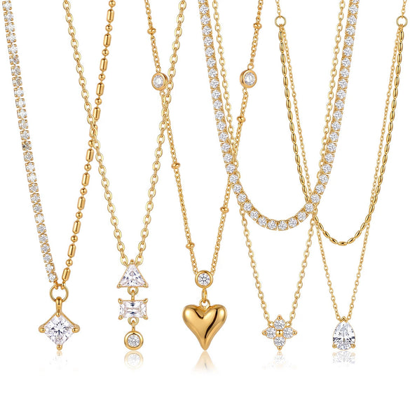 Women's Heartshaped Teardrop Stainless Steel Necklace With 18K Gold Plating And Cubic Zirconia