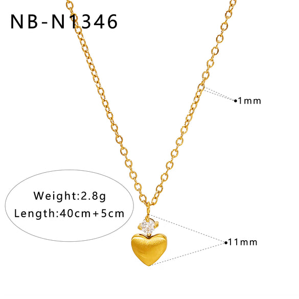 Women's Heartshaped Water Drop Pendant Necklace With Zircon And Pearl Stainless Steel Geometric Electroplated Jewelry
