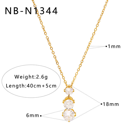 Women's Heartshaped Water Drop Pendant Necklace With Zircon And Pearl Stainless Steel Geometric Electroplated Jewelry