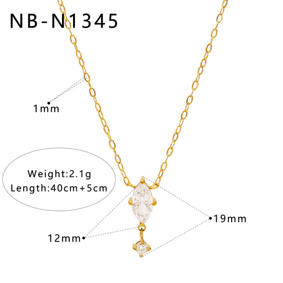 Women's Heartshaped Water Drop Pendant Necklace With Zircon And Pearl Stainless Steel Geometric Electroplated Jewelry