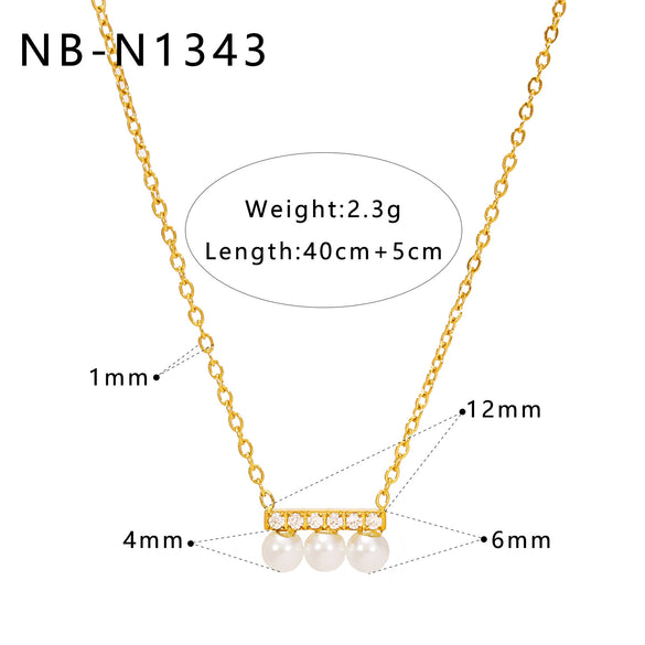 Women's Heartshaped Water Drop Pendant Necklace With Zircon And Pearl Stainless Steel Geometric Electroplated Jewelry