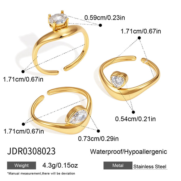 Women's Heartshaped Zirconia Stainless Steel Ring Set With Vacuum Pvd Gold Plating And Geometric Design
