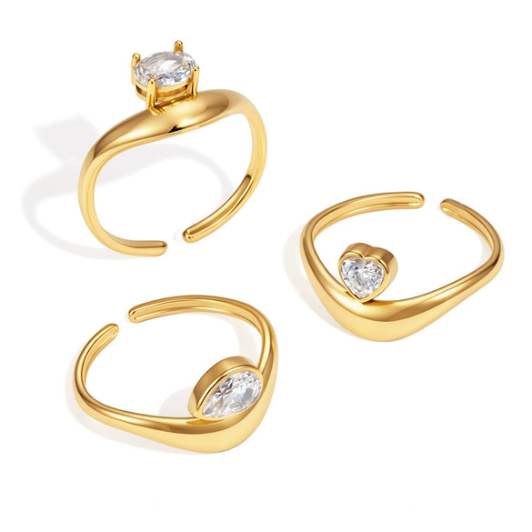 Women's Heartshaped Zirconia Stainless Steel Ring Set With Vacuum Pvd Gold Plating And Geometric Design