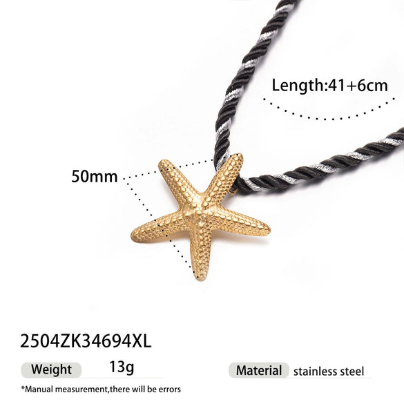 Women's High Color 18K Gold Plated Titanium Steel Conch Sea Star Shell Thick Rope Necklace Fashion Jewelry