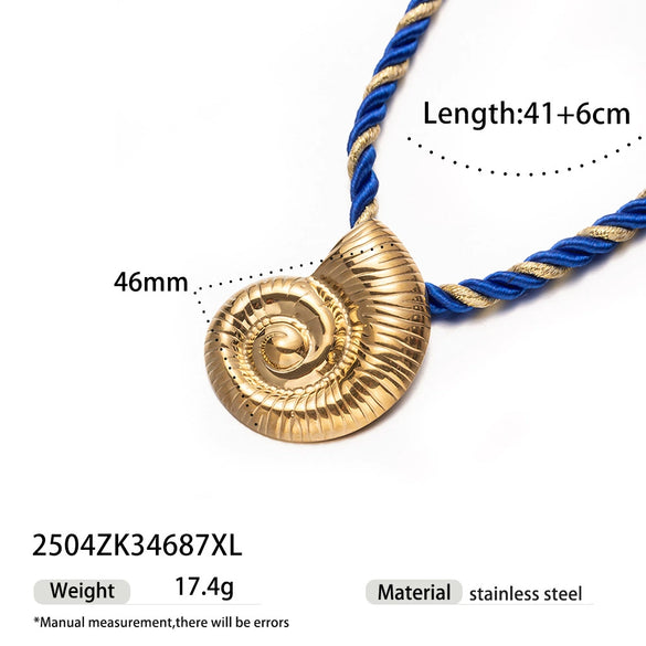 Women's High Color 18K Gold Plated Titanium Steel Conch Sea Star Shell Thick Rope Necklace Fashion Jewelry