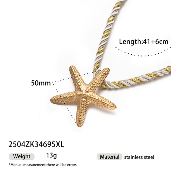 Women's High Color 18K Gold Plated Titanium Steel Conch Sea Star Shell Thick Rope Necklace Fashion Jewelry