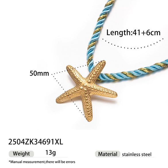 Women's High Color 18K Gold Plated Titanium Steel Conch Sea Star Shell Thick Rope Necklace Fashion Jewelry