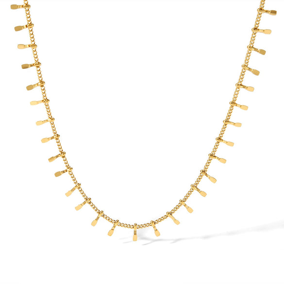 Women's High End Summer Tassel Necklace In 18K Gold Plated Stainless Steel With Wave Pattern And Vacuum Real Gold Pvd Furnace Treatment