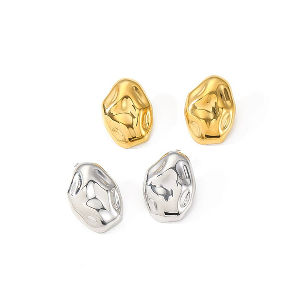 Women's High Sense Oval Hammered Stainless Steel Geometric Earrings 18K Gold Plated