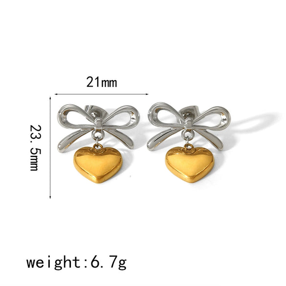 Women's High Sense Stainless Steel Heartshaped 18K Gold Electroplated Earrings