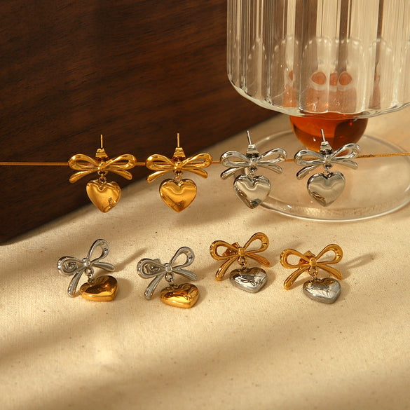 Women's High Sense Stainless Steel Heartshaped 18K Gold Electroplated Earrings