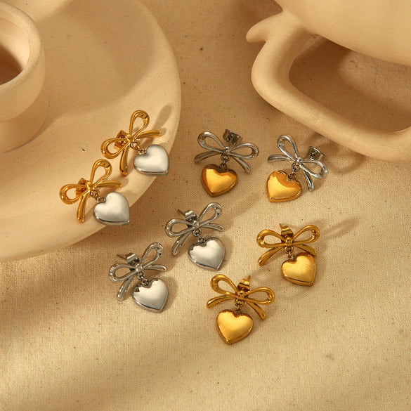 Women's High Sense Stainless Steel Heartshaped 18K Gold Electroplated Earrings