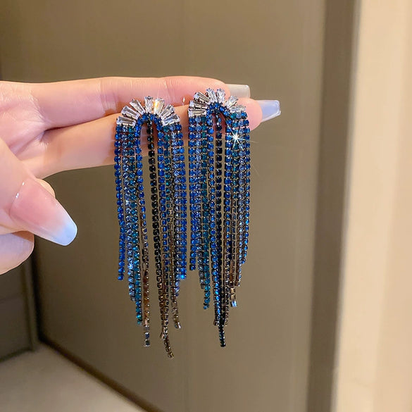 Women's Highend Copper Geometric Zircon Tassel Earrings