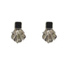 Women's Highend Electroplated Metal Leaf And Floral Earrings With A Fanshaped Black Square Statement Design