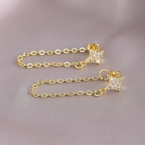 Women's Highend Fashion Cross Chain Tassel Earrings Copper Geometric U Shape Electroplated Jewelry