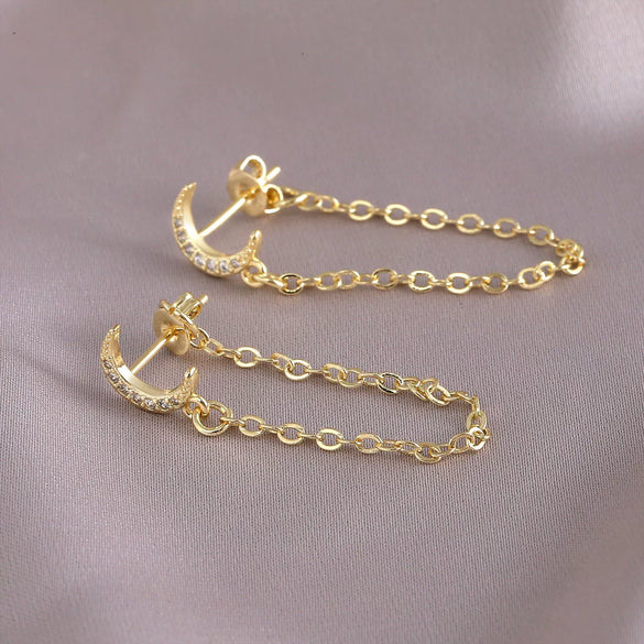 Women's Highend Fashion Cross Chain Tassel Earrings Copper Geometric U Shape Electroplated Jewelry