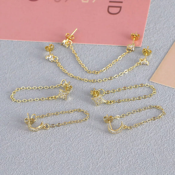 Women's Highend Fashion Cross Chain Tassel Earrings Copper Geometric U Shape Electroplated Jewelry